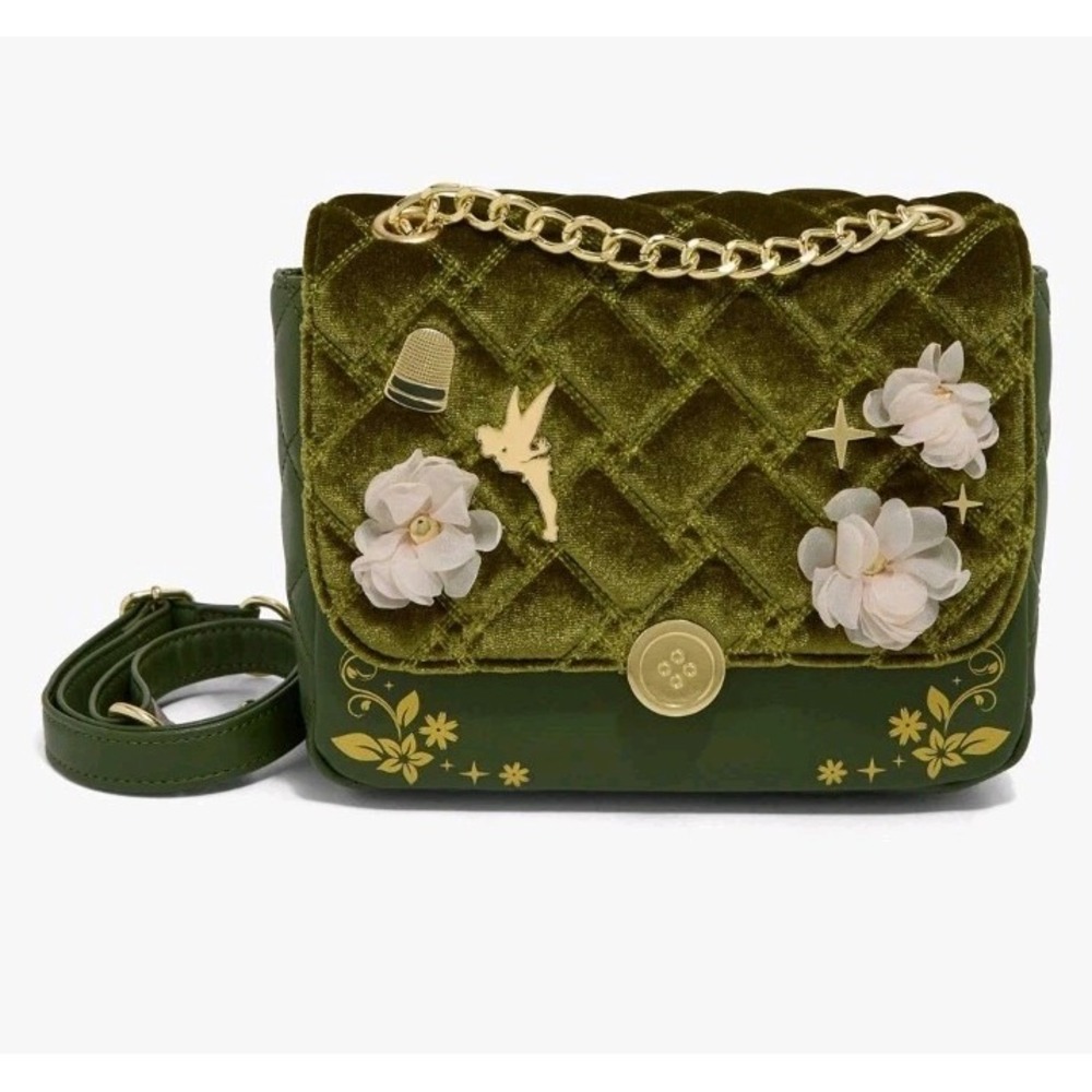 Loungefly Disney Peter Pan Tinker Bell Velvet‎ Quilted Tulle Florals Crossbody